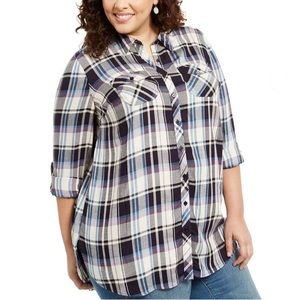 Style & Co Women's Plus Size Plaid Button Down Shirt Parkside Grape Size 4X